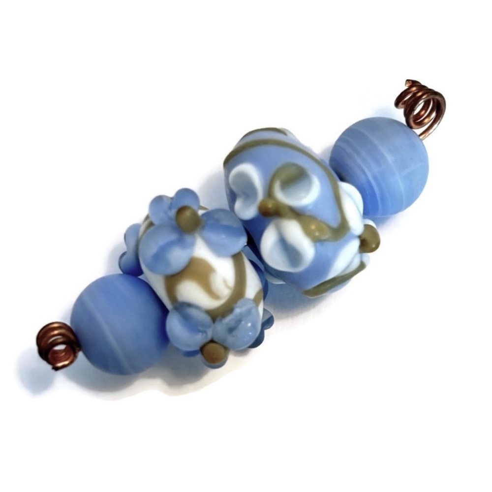 As Low As $2 Matte Periwinkle Blossom Handmade Lampwork Rondelle Bead Set (4)
